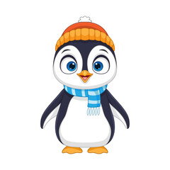 Cute little penguin cartoon wearing a scarf