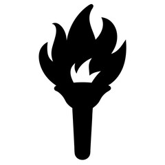 Single color torch with flames emanating from its top in black and white