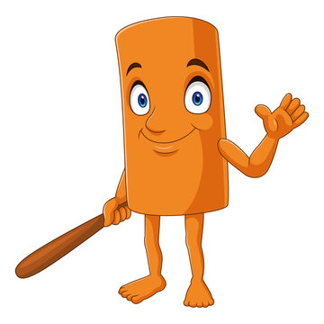 Cartoon wood carrying baton isolated on white background