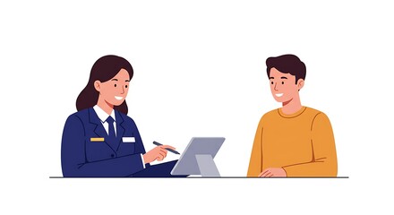 Woman Explaining on Tablet to Man Meeting or Consultation