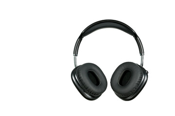 Black wireless modern Bluetooth headphones on a white isolated Background