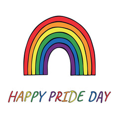 Colorful rainbow shape Gay pride flag Happy pride day LGBTQ community Pride Month Vector hand drawn doodle for posters, stickers, logo, cards