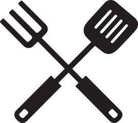 Crossed Barbecue Fork and Spatula Icon Illustration