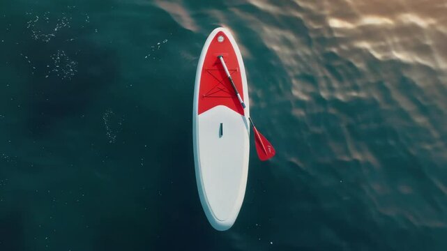 Top view of a white and red colored Stand Up Paddles floating in the water, Generative AI Videos.
