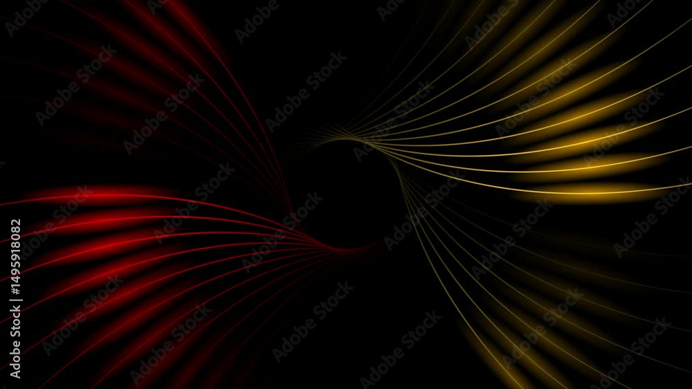 Poster Bright orange and red minimal wavy lines abstract futuristic tech background. Seamless looping glowing rays motion design. Video animation Ultra HD 4K 3840x2160