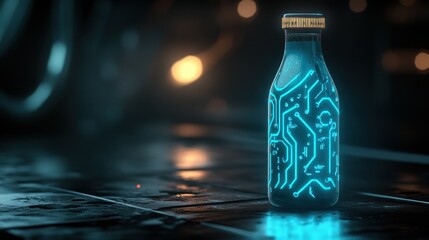 Futuristic glowing bottle
