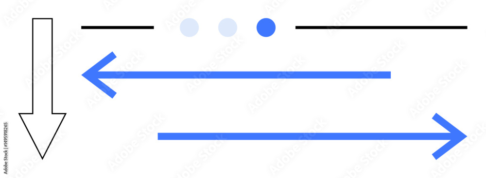 Poster bold downward and horizontal arrows combined with progress dots and linear dividers, symbolizing flo