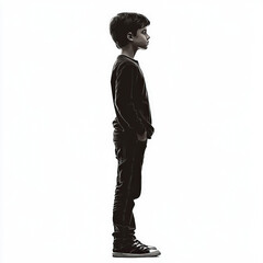 teen boy silhouette , black and white illustration isolated on white background