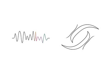 Abstract lines of a sound wave and swirling shapes on a white background
