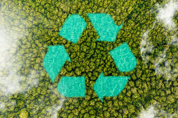 Recycled signage concept amidst the natural beauty of the natural environment. Ecological metaphor...