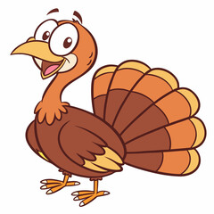 Сartoon happy Turkey cock Bird .Domestic farm turkey Bird. Isolated vector illustration on white background. Side view.