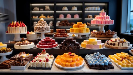 A colorful array of sweets at a self service buffet