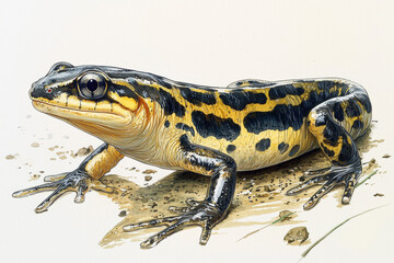 Obraz premium A scientific illustration of Lissotriton helveticus (the smooth newt), focusing on its habitat and features