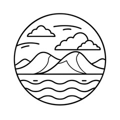 Lake Scene Outline Line Art Vector