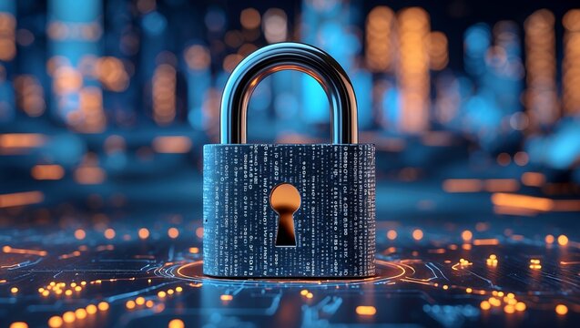 A padlock representing cybersecurity in digital environment - Powered by Adobe