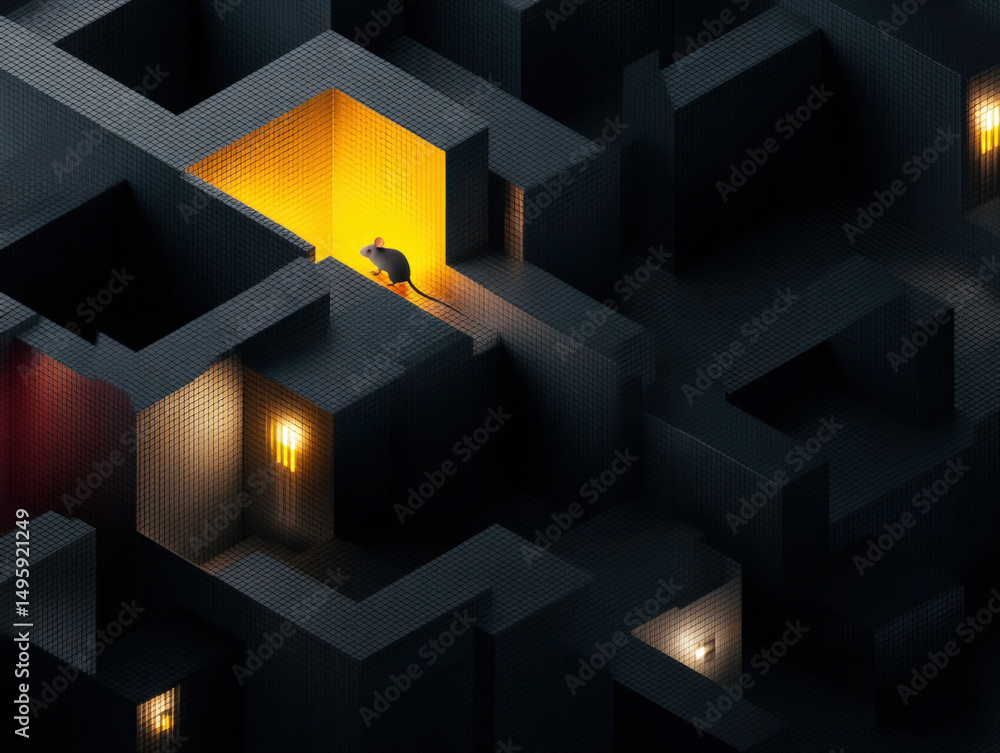 Wall mural laboratory maze with a rat navigating through tunnels