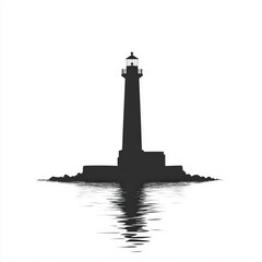 lighthouse silhouette , black and white illustration isolated on white background