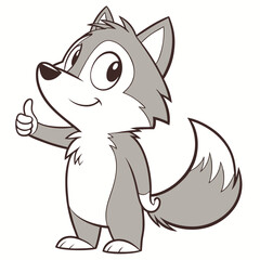 Cute and fat wolf cub showing a thumbs up as a sign, Adobe Illustrator Artwork