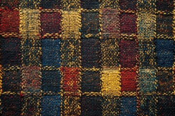 Exploring the rich texture and vibrant colors of intricate woven fabric at a bustling artisan market in autumn