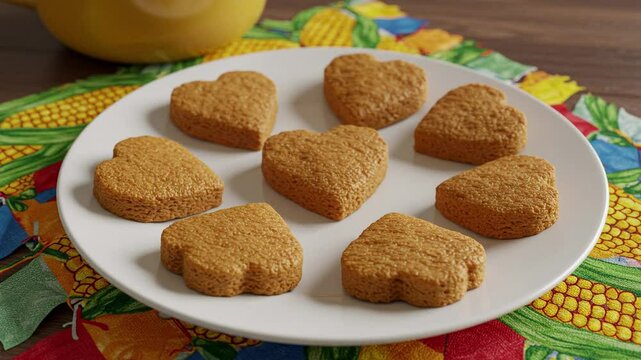 Heart shaped cookies recipe tasty homemade baking idea delicious dessert treat on plate food photography typical food of the june festival zoom in