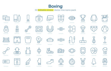 Boxing line icon pack. Boxing Stroke icon set. Editable Stroke icon