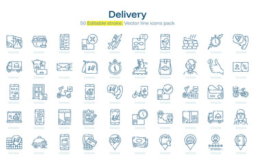 Delivery line icon pack. Delivery Stroke icon set. Editable Stroke icon
