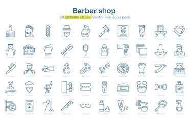 Barber shop line icon pack. Barber shop Stroke icon set. Editable Stroke icon