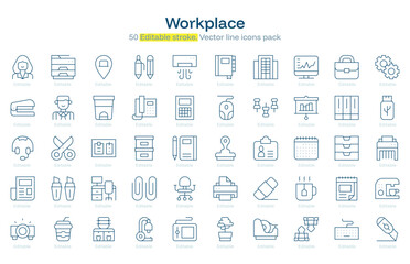 Workplace line icon pack. Workplace Stroke icon set. Editable Stroke icon