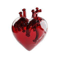 Glossy Red Heart Sculpture with Intricate Details, Perfect for Art Displays and Symbolizing Love and Emotion on transparent background