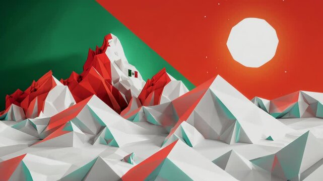 A cubic art, mountains on cubic style, white background, italy flag colors mountain over the design in the style of flat design, Generative AI Videos.