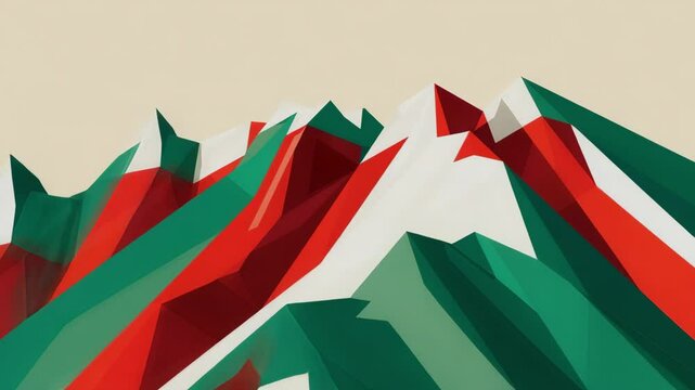 A cubic art, mountains on cubic style, white background, italy flag colors mountain over the design in the style of flat design, Generative AI Videos.