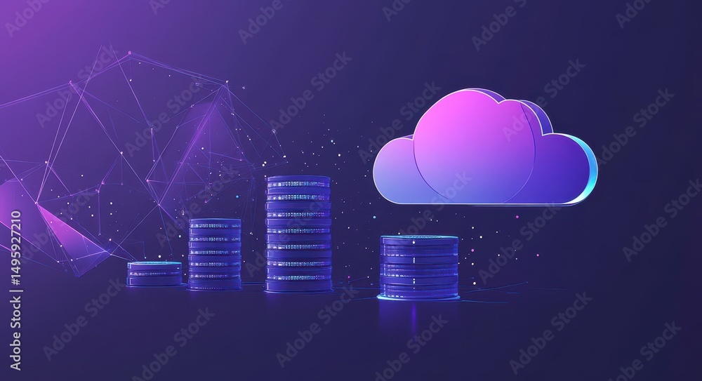 Poster futuristic cyber cloud: abstract representation of data storage and secure transfer in a digital rea