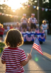 Child holding small American flag at 4th of July parade