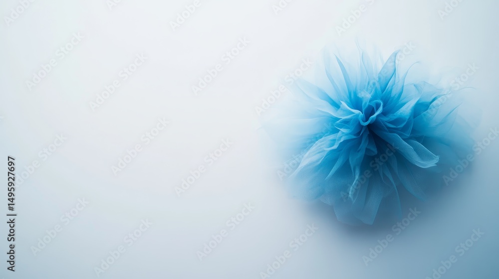 Poster a delicate blue flower with transparent petals rests gracefully on a pure white surface, showcasing 