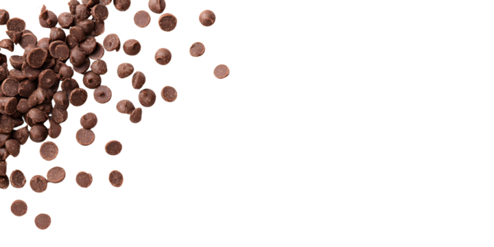 Delicious Chocolate Chips Falling on White Background Perfect for Baking and Dessert Recipes