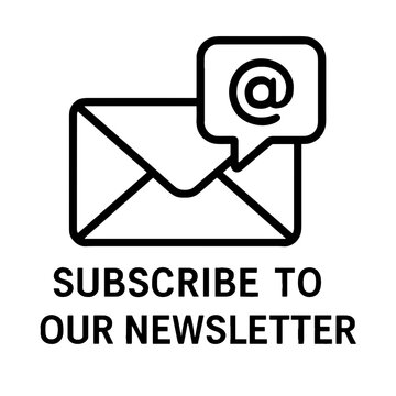 Minimal envelope icon with at symbol bubble, representing digital mailing list signup and email content delivery