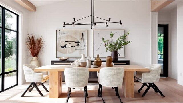 A modern dining room with elegant decor