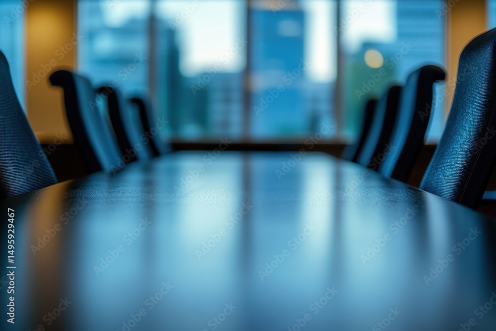 Poster blurred workplace scene: an abstract display of a desk against a soft office background