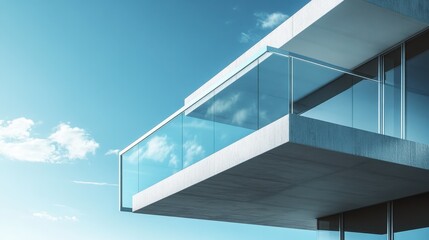 Fototapeta premium Contemporary Glass Railing for Modern Home Balcony with Stainless Steel Accents