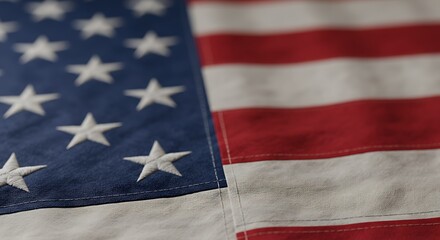 Close-up of American flag fabric with visible texture