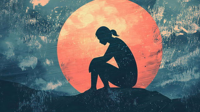 Lonely woman silhouette illustration art print poster canvas wall decor home decoration