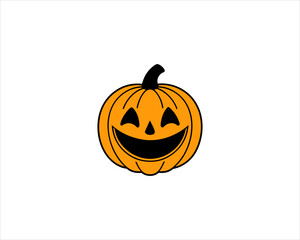 Smiling Halloween Jack-o'-Lantern Pumpkin  Cute Carved Face Clipart Isolated on White Background.