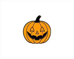 Smiling Halloween Jack-o'-Lantern Pumpkin  Cute Carved Face Clipart Isolated on White Background.
