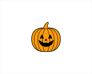 Smiling Halloween Jack-o'-Lantern Pumpkin  Cute Carved Face Clipart Isolated on White Background.