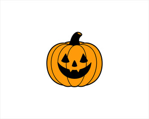 Smiling Halloween Jack-o'-Lantern Pumpkin  Cute Carved Face Clipart Isolated on White Background.