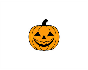 Smiling Halloween Jack-o'-Lantern Pumpkin  Cute Carved Face Clipart Isolated on White Background.