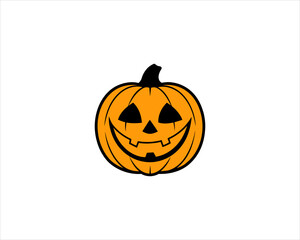 Smiling Halloween Jack-o'-Lantern Pumpkin  Cute Carved Face Clipart Isolated on White Background.
