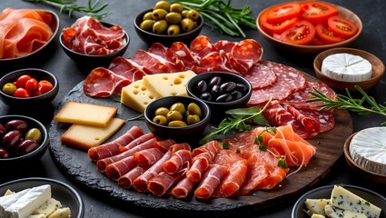 Delicious antipasti charcuterie platter with savory treats