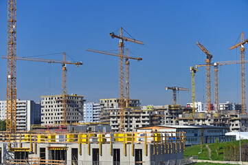 Cranes on new building construction site, Vienna,Austria