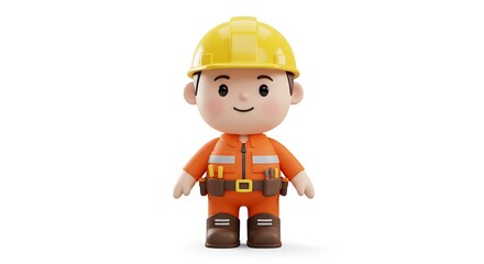 Fototapeta premium Adorable 3D Render of a Cartoon Construction Worker